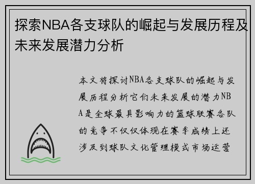 探索NBA各支球队的崛起与发展历程及未来发展潜力分析